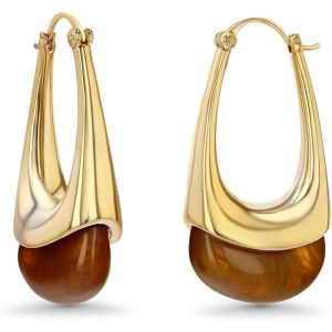 Women's Long Oval Chunky Pendant Gold Hoop with Resin Gemstone Earrings, Exaggerated Irregular Fashion Gift, Round Vintage Thick Round Nickel Free Earrings.