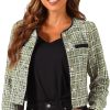 Tweed Jacket for Women's Long Sleeve Casual Work Office Plaid Short Outwear