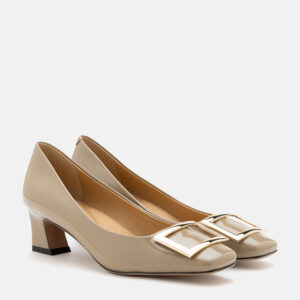 Yvette Buckle Square-Toe Pump Heels